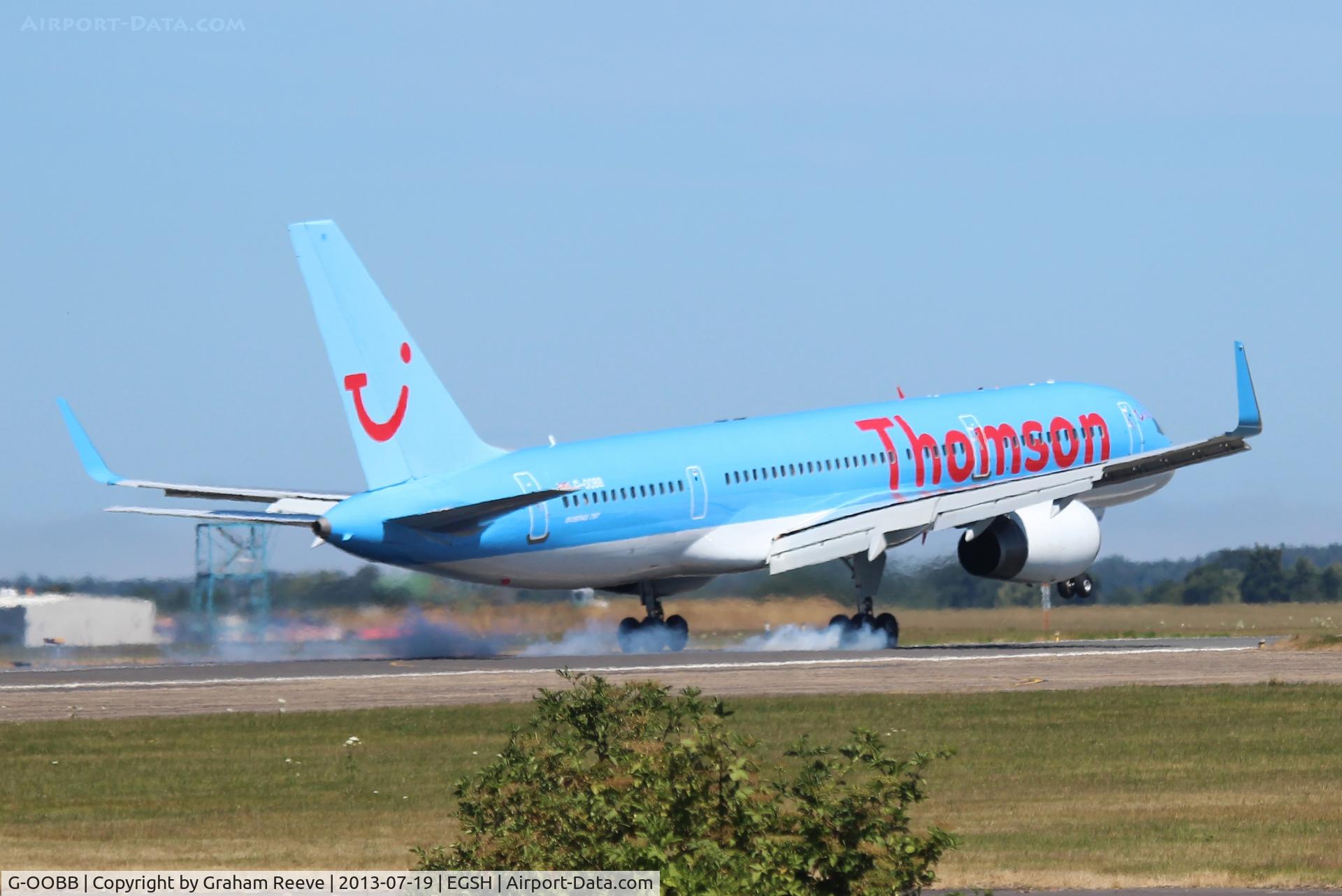 G-OOBB, 2000 Boeing 757-26N C/N 32447, Just landed at Norwich.