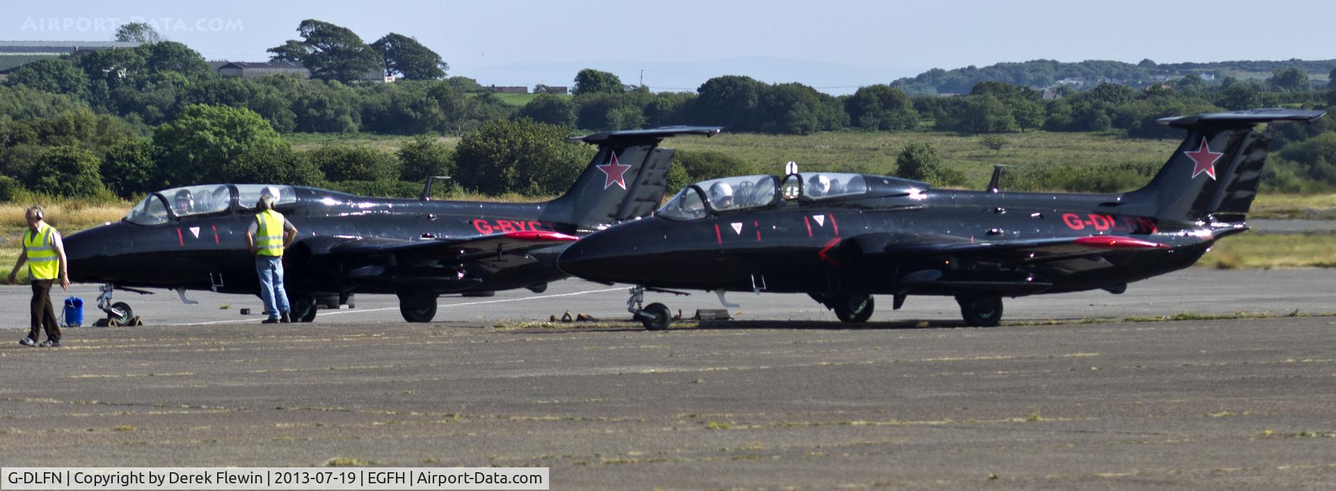 G-DLFN, 1972 Aero L-29 Delfin C/N 294872,  Red Star Rebels Formation Team prior to taxiing out at EGFH, Rebel 2 G-BYCT also in the shot.