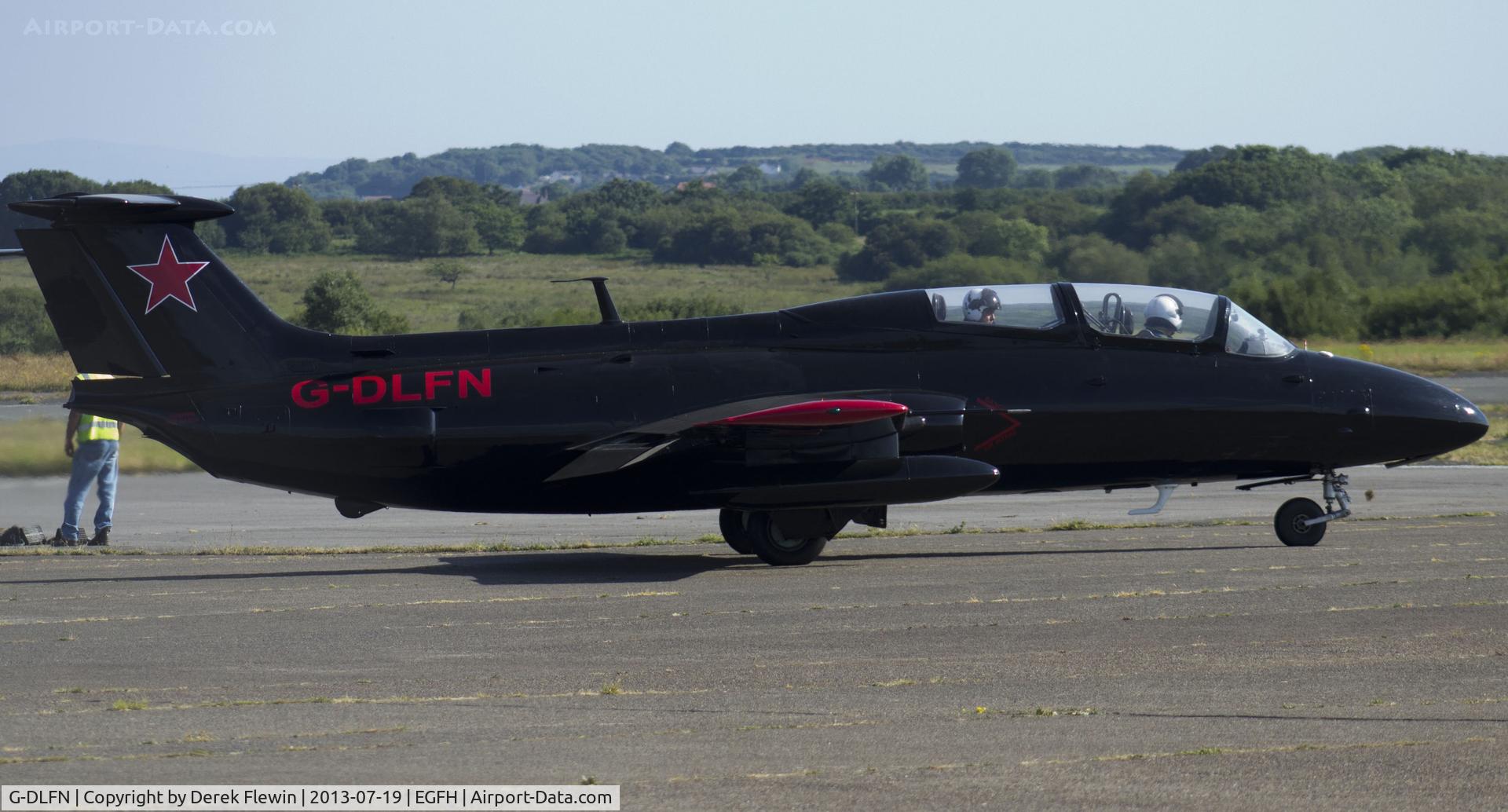 G-DLFN, 1972 Aero L-29 Delfin C/N 294872, Rebel 1, Aero L-29, taxiing out for take off on runway 22 at EGFH for a 1800hrs arrival slot at RIAT at RAF Fairford.