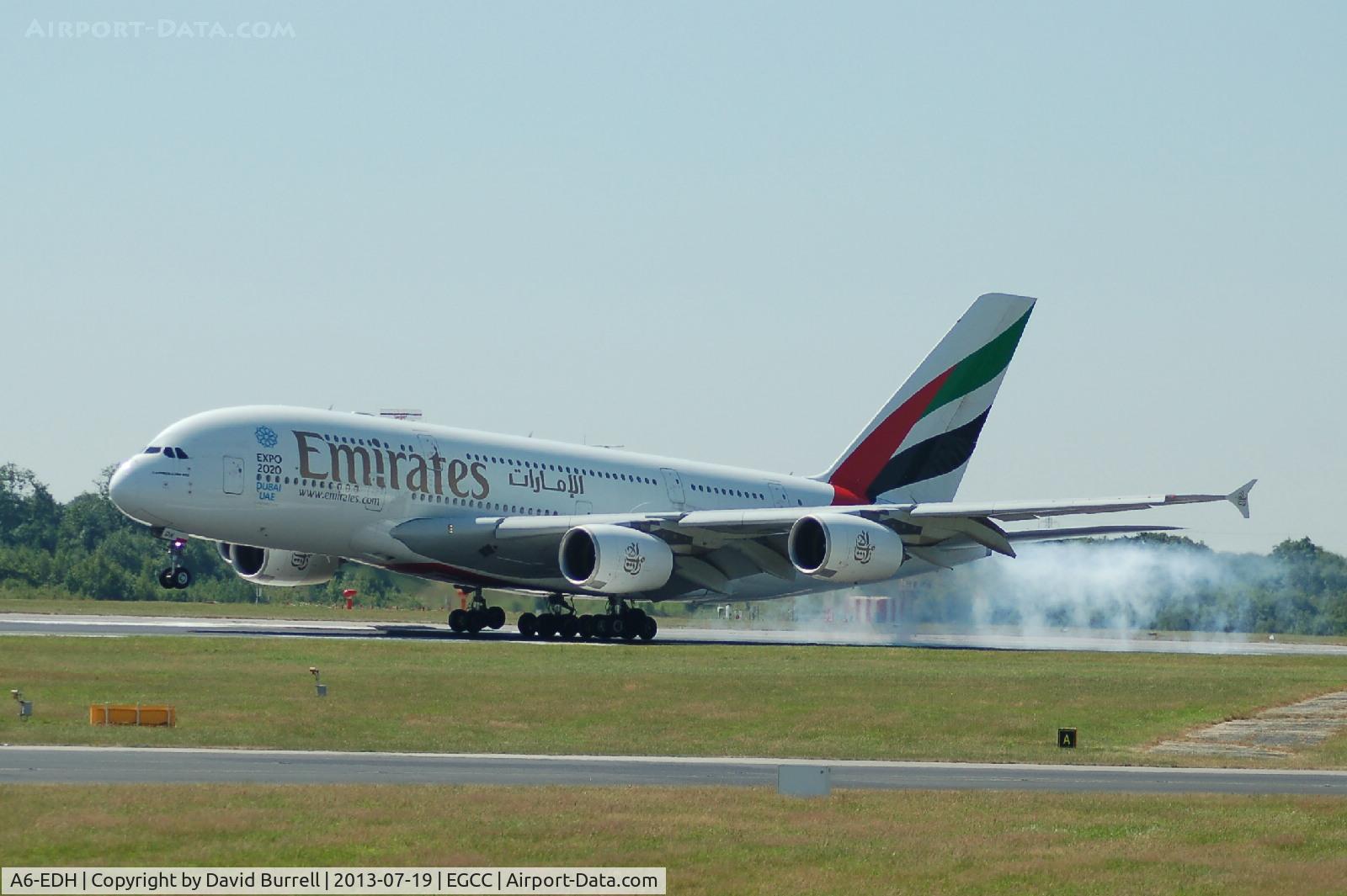 A6-EDH, 2009 Airbus A380-861 C/N 025, Emirates Airbus A380 A6-EDH landing at Manchester Airport.