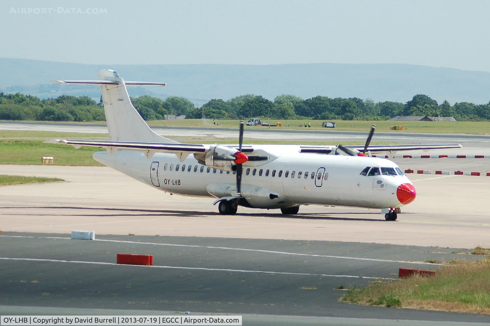 OY-LHB, 1997 ATR 72-202 C/N 496, Danish Air Transport ATR 72-202 OY-LHB taxxing at Manchester Airport (Ex OY-RTF)