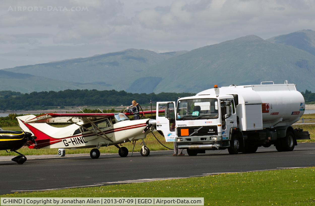 G-HIND, 1997 Maule MT-7-235 Super Rocket C/N 18037C, Taking fuel at Oban Airport.