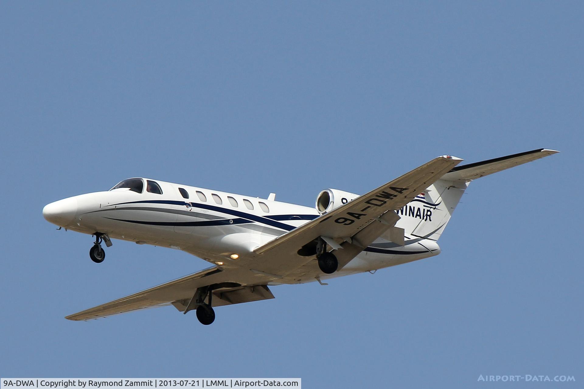 9A-DWA, 2008 Cessna 525A CitationJet CJ2+ C/N 525A-0412, Cessna 525A Citation 9A-DWA of Winair on finals RW13 at Malta.