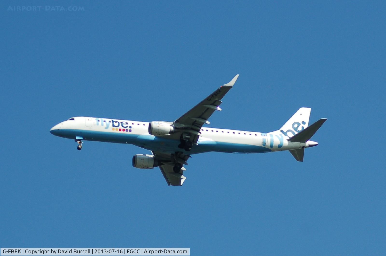 G-FBEK, 2008 Embraer 195LR (ERJ-190-200LR) C/N 19000168, Flybe Embraer G-FBEK On approach to Manchester Airport.
