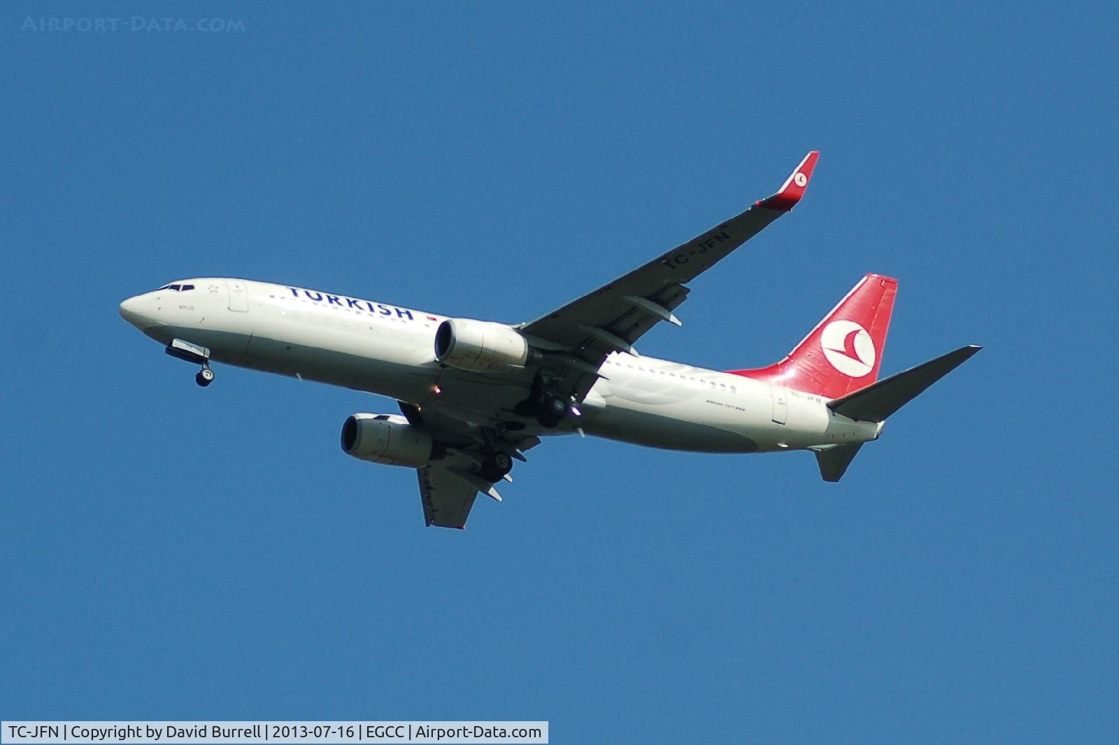 TC-JFN, 1999 Boeing 737-8F2 C/N 29776, Turkish Airlines Boeing 737 TC-JFN On approach to Manchester Airport.
