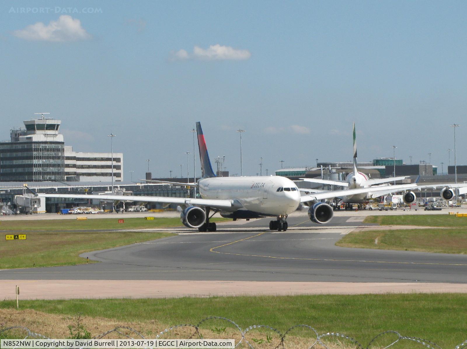 N852NW, 2004 Airbus A330-223 C/N 0614, Delta Air Lines Airbus N852NW Taxiing at Manchester Airport.