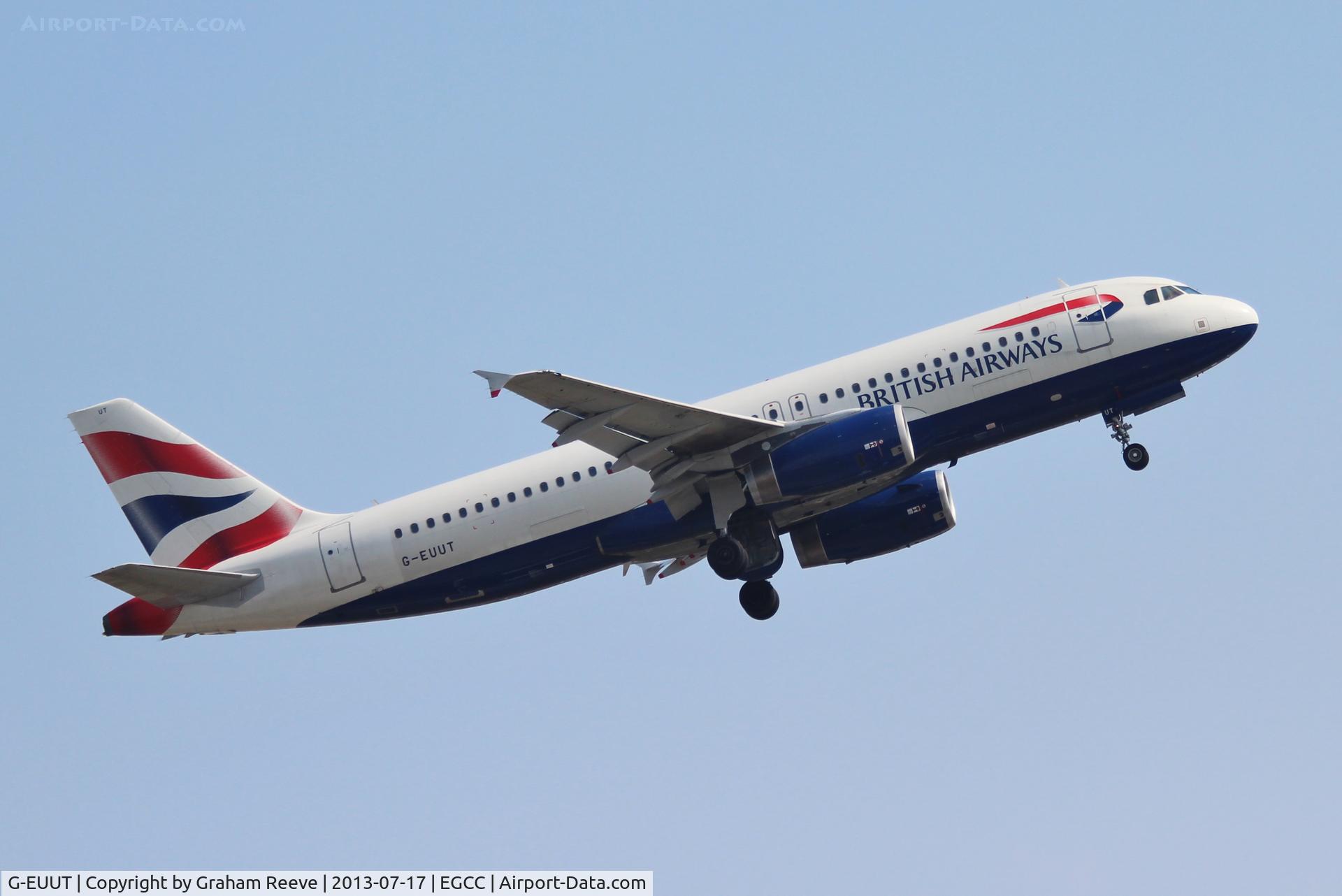 G-EUUT, 2007 Airbus A320-232 C/N 3314, Departing from Manchester.