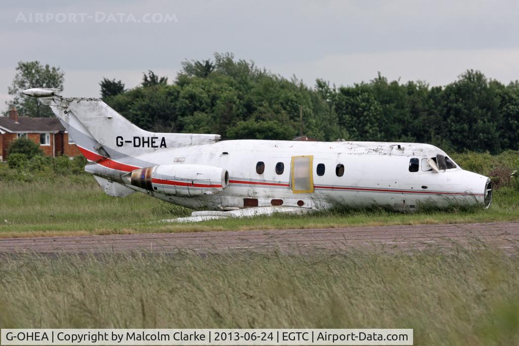 G-OHEA, 1967 Hawker Siddeley HS.125 Series 3B/RA C/N 25144, Hawker Siddeley HS.125 Series 3B-RA, now beyond redemption. Cranfield Airport, June 2013.