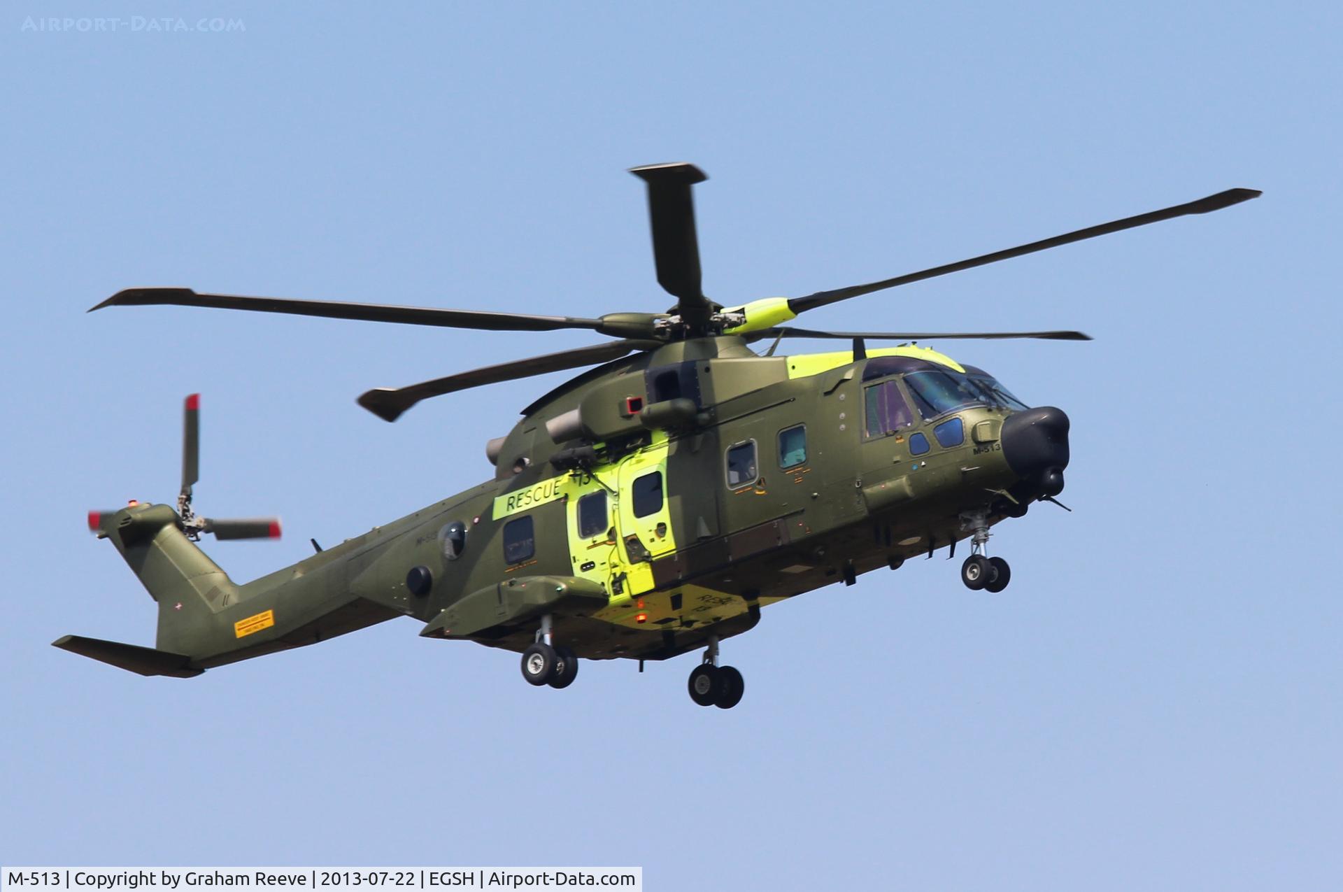 M-513, 2006 AgustaWestland EH-101 Mk.512 Merlin Joint Supporter C/N 50162/512013/DEN13, Coming into land at Norwich.