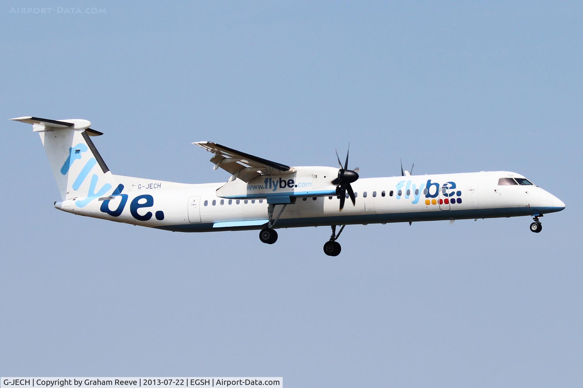 G-JECH, 2005 De Havilland Canada DHC-8-402Q Dash 8 C/N 4103, About to land at Norwich.