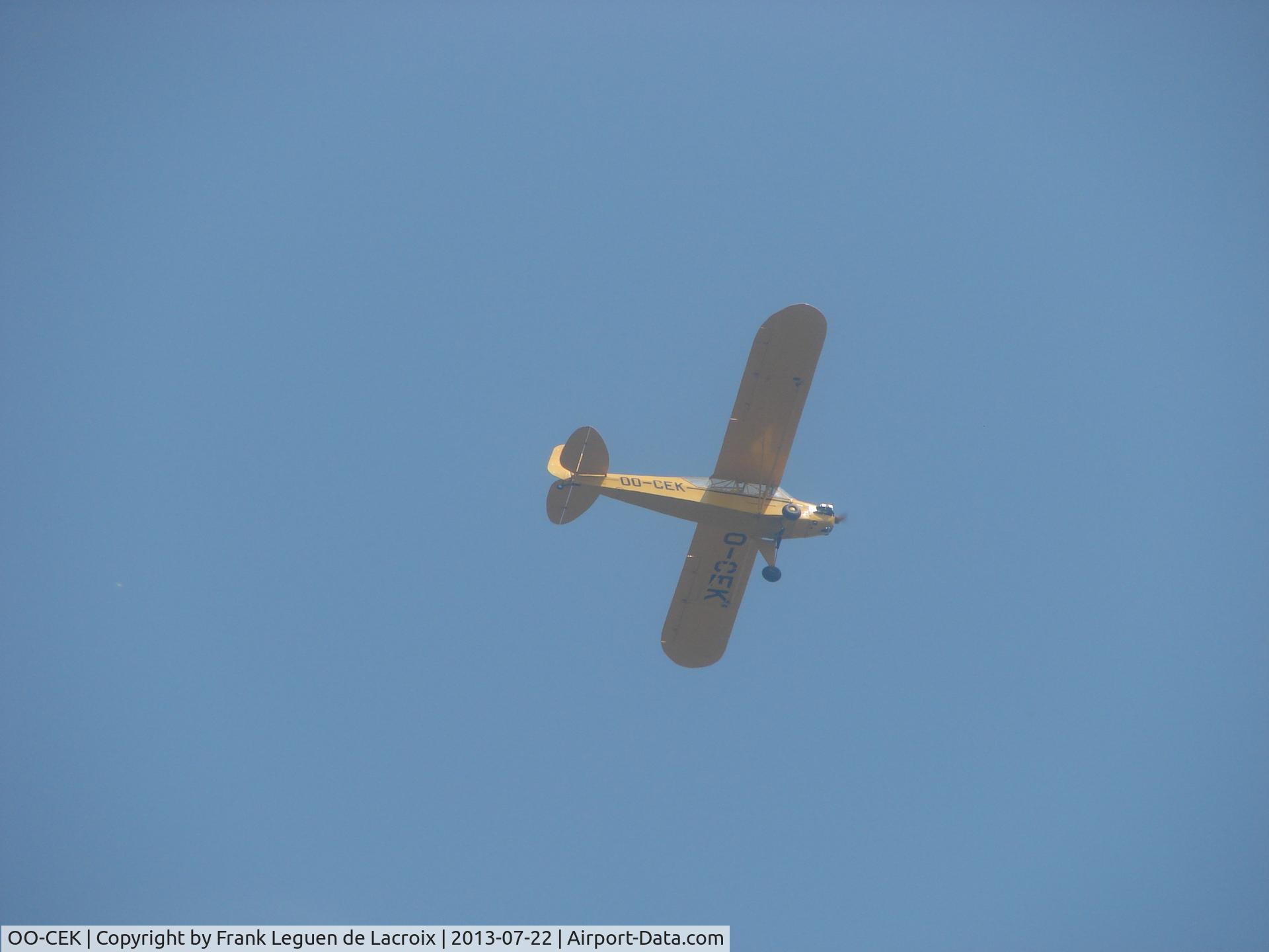 OO-CEK, 1944 Piper L-4J Grasshopper (J3C-65D) C/N 12760, Flew over my house this morning (Steenhuffel, belgium)