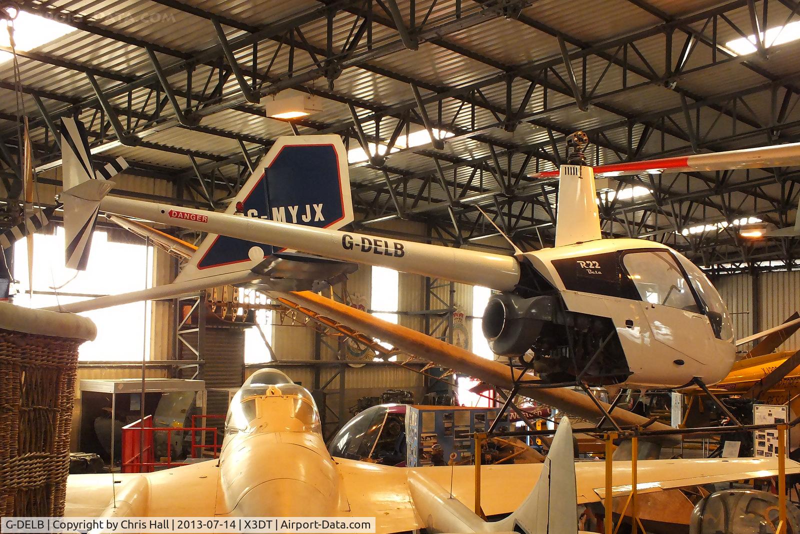 G-DELB, 1988 Robinson R22 Beta C/N 0799, preserved at the South Yorkshire Aircraft Museum, AeroVenture, Doncaster