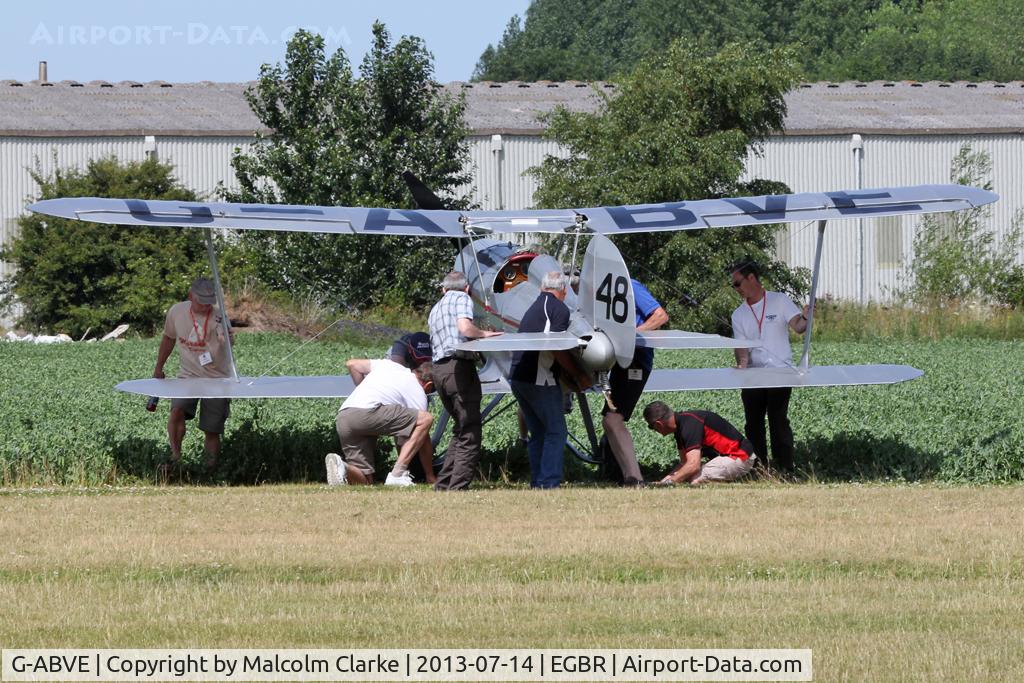 G-ABVE, 1932 Arrow Active 2 C/N 2, Bit of a mishap - Helping hands to recover. Arrow Active 2 at The Real Aeroplane Company, Breighton Airfield, July 14 2013.