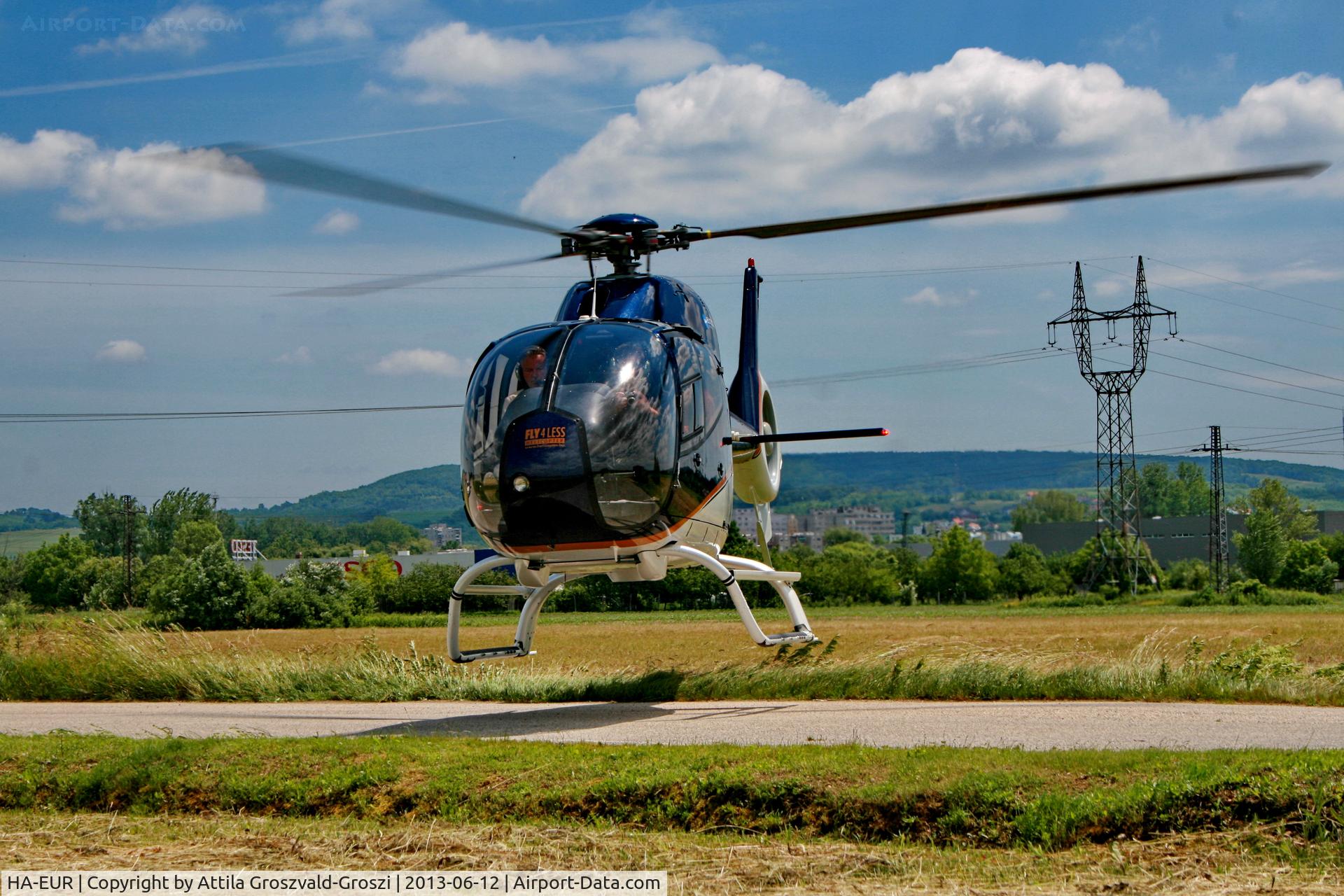 HA-EUR, 2000 Eurocopter EC-120B Colibri C/N 1095, Overhead power line inspection tour starts. Ajka city