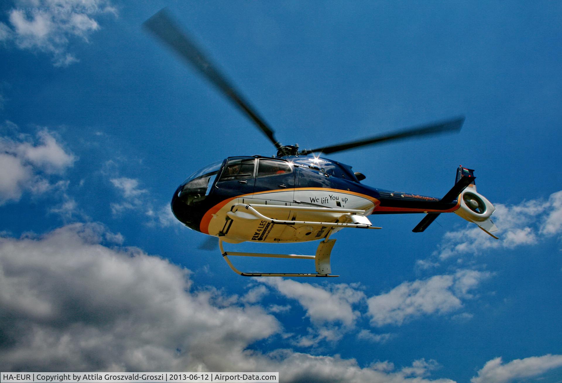 HA-EUR, 2000 Eurocopter EC-120B Colibri C/N 1095, Overhead power line inspection tour starts. Ajka city