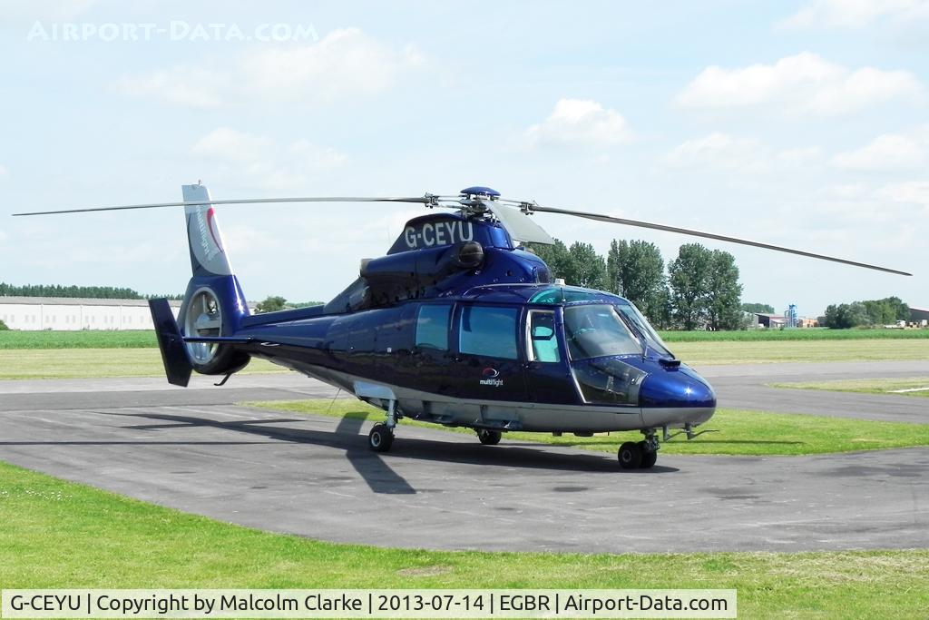 G-CEYU, 1988 Aerospatiale SA-365N-1 Dauphin 2 C/N 6298, Aerospatiale SA-365N-1 at The Real Aeroplane Company's Wings & Wheels Fly-In, Breighton Airfield, July 2013.