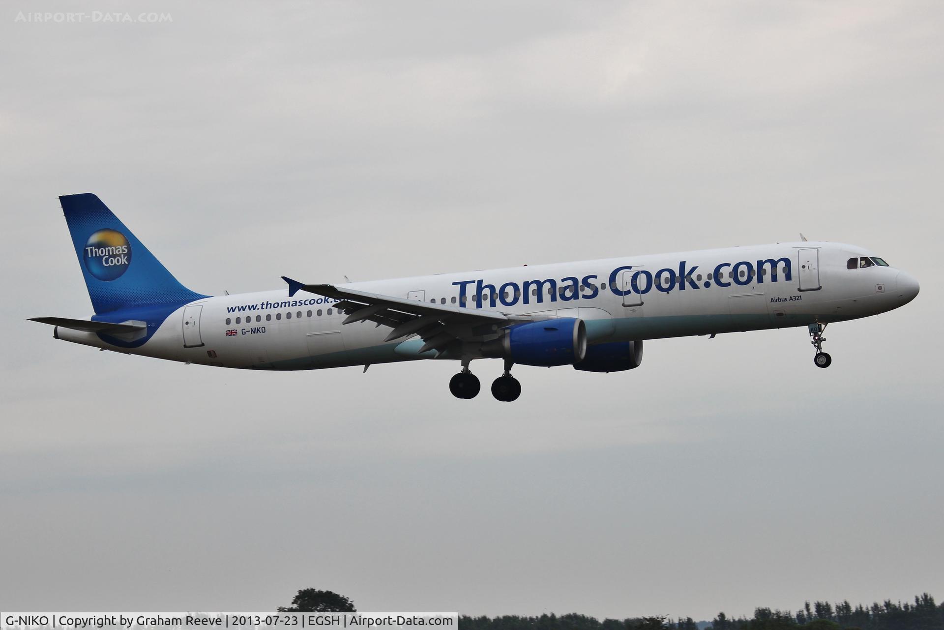 G-NIKO, 2000 Airbus A321-211 C/N 1250, About to land at Norwich.