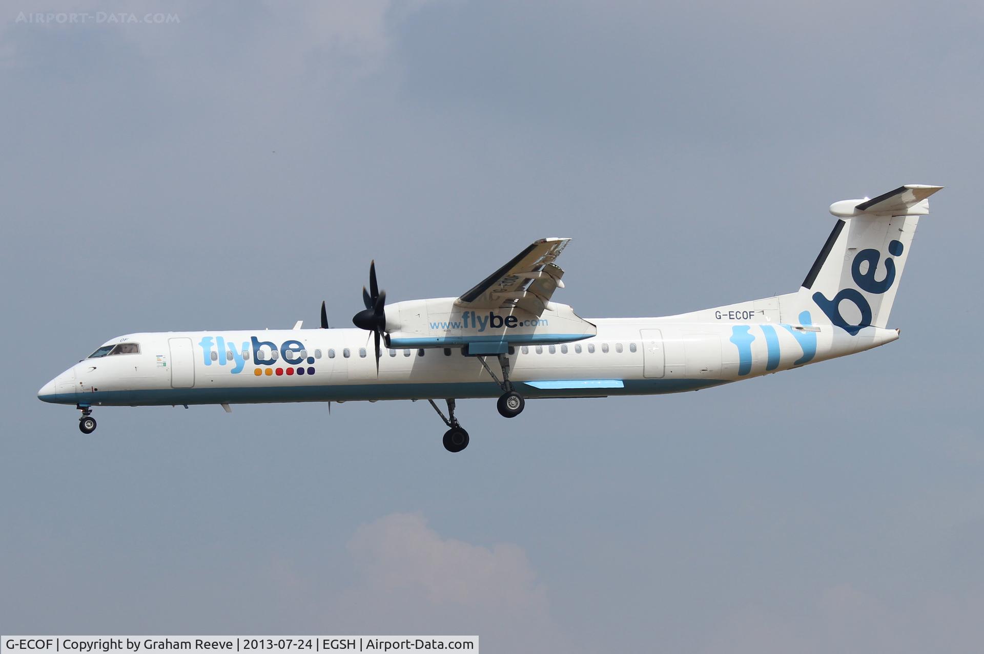 G-ECOF, 2008 De Havilland Canada DHC-8-402Q Dash 8 C/N 4216, On finals to land at Norwich.