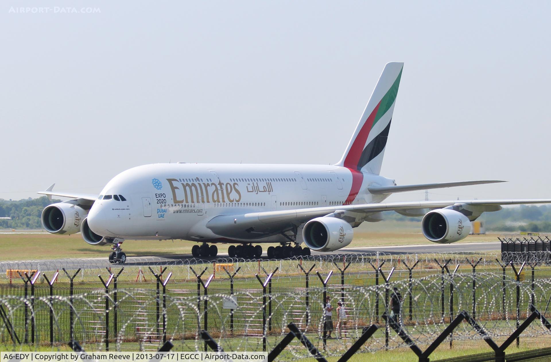 A6-EDY, 2012 Airbus A380-861 C/N 106, Just landed at Manchester.