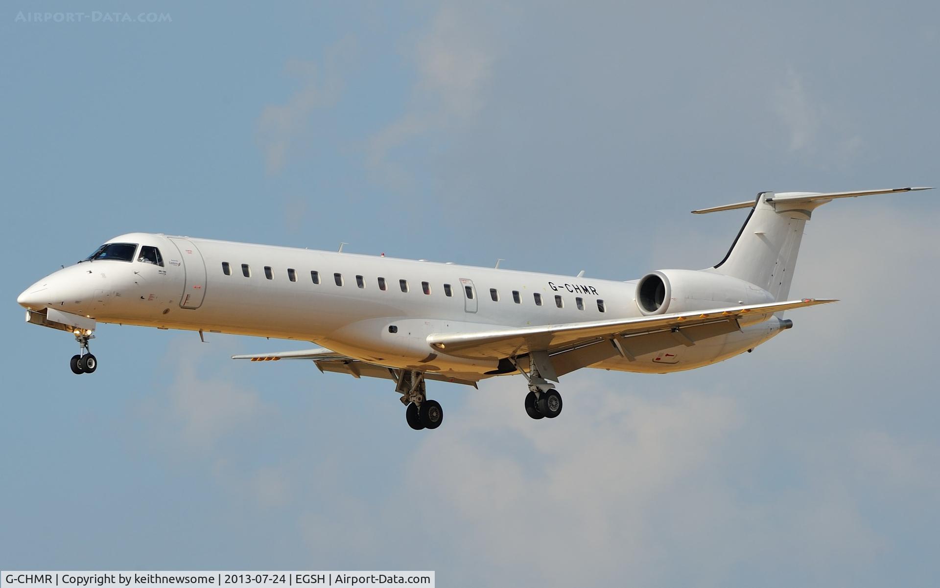 G-CHMR, 2001 Embraer EMB-145MP (ERJ-145MP) C/N 145405, Landing onto runway 27.