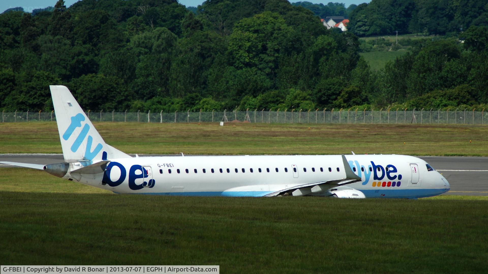 G-FBEI, 2007 Embraer 195LR (ERJ-190-200LR) C/N 19000143, Hiding behind the bank that obscures the taxiway to Rwy 24.