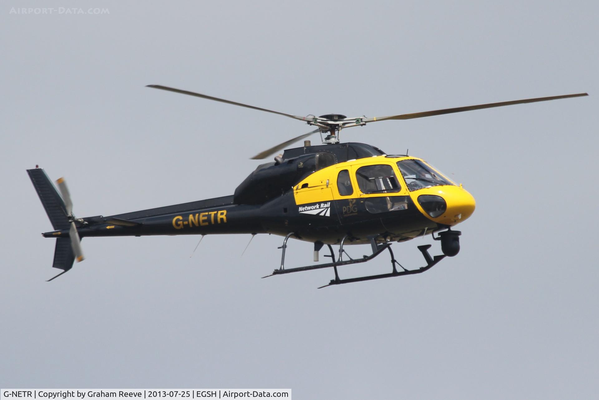 G-NETR, 1982 Aerospatiale AS-355F-1 Ecureuil 2 C/N 5164, About to land at Norwich.