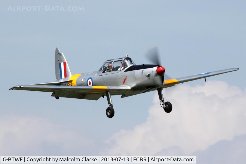 G-BTWF, 1951 De Havilland DHC-1 Chipmunk T.10 C/N C1/0564, at The Real Aeroplane Company's Wings & Wheels Fly-In, Breighton Airfield, July 2013.