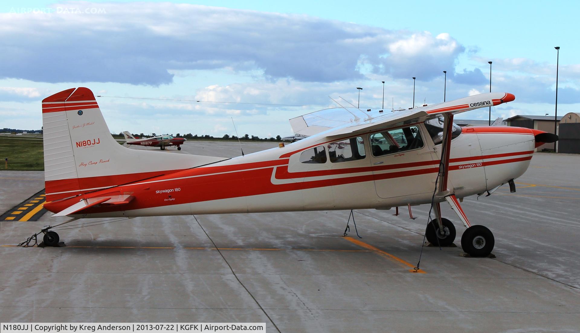 N180JJ, 1975 Cessna 180J C/N 18052607, Cessna 180J on the ramp at GFK Flight Support.