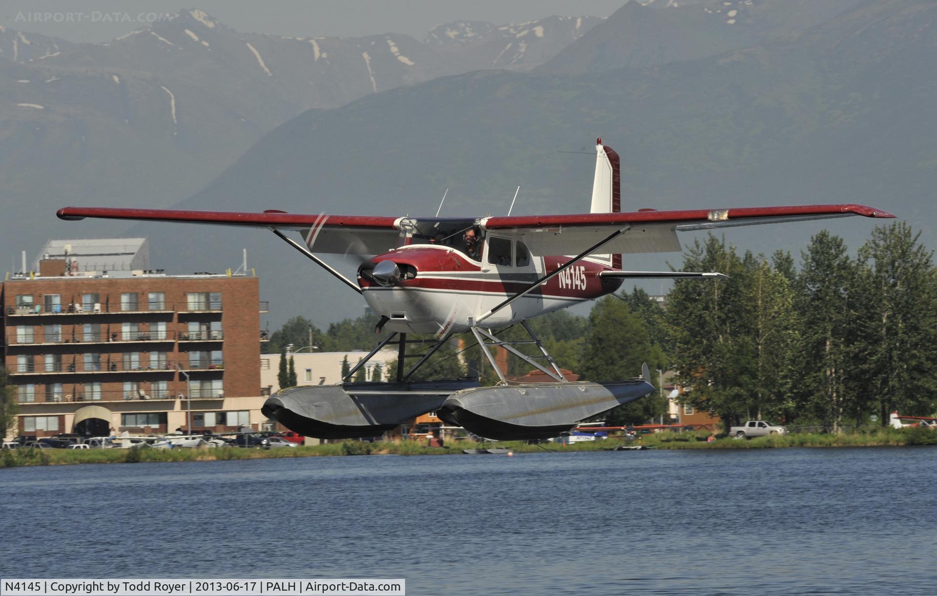 N4145, Cessna 180A C/N 32840, Landing at Lake Hood