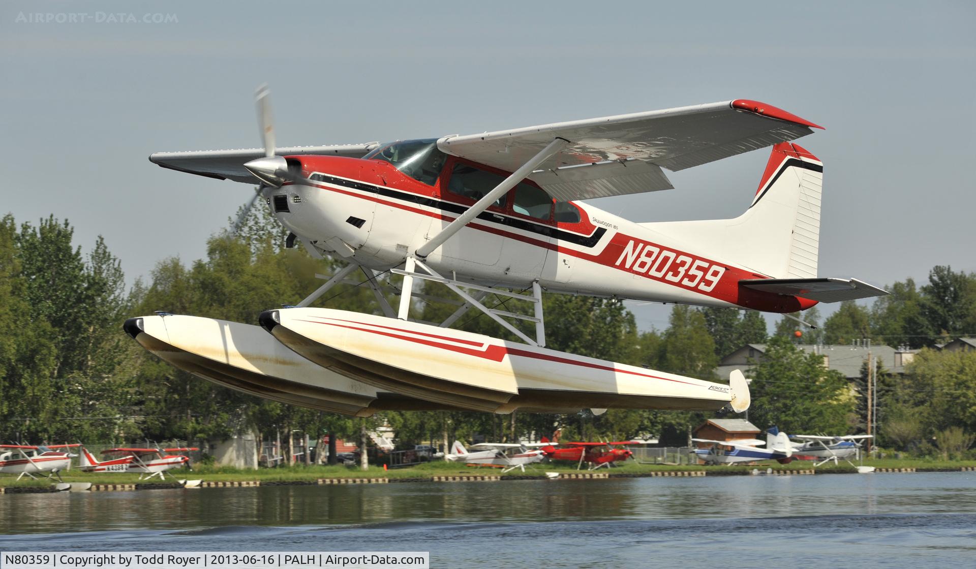 N80359, 1976 Cessna A185F Skywagon 185 C/N 18503116, Departing Lake Hood