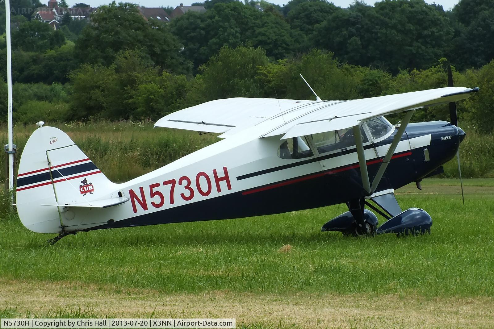 N5730H, 1949 Piper PA-16 Clipper C/N 16-342, at the Stoke Golding stakeout 2013