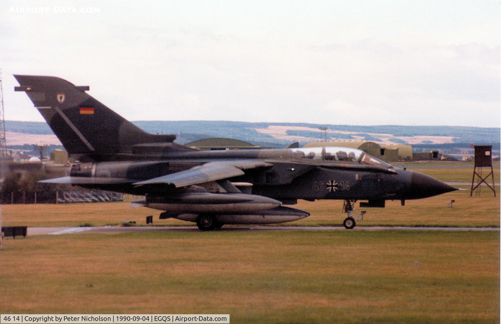 46 14, Panavia Tornado IDS C/N 776/GS247/4314, Tornado IDS of Marineflieger MFG-1 preparing to join the active runway at RAF Lossiemouth in September 1990.