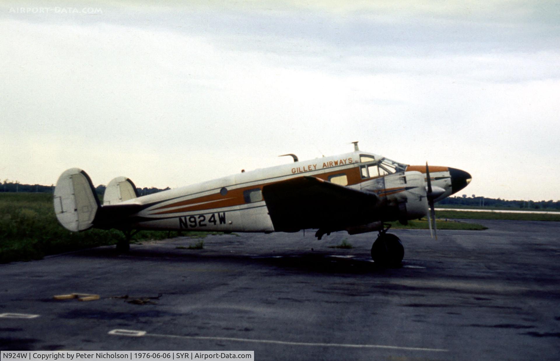 N924W, Beech E18S C/N BA-53, Beech E18S of Gilley Airways as seen at Syracuse in the Summer of 1976.
