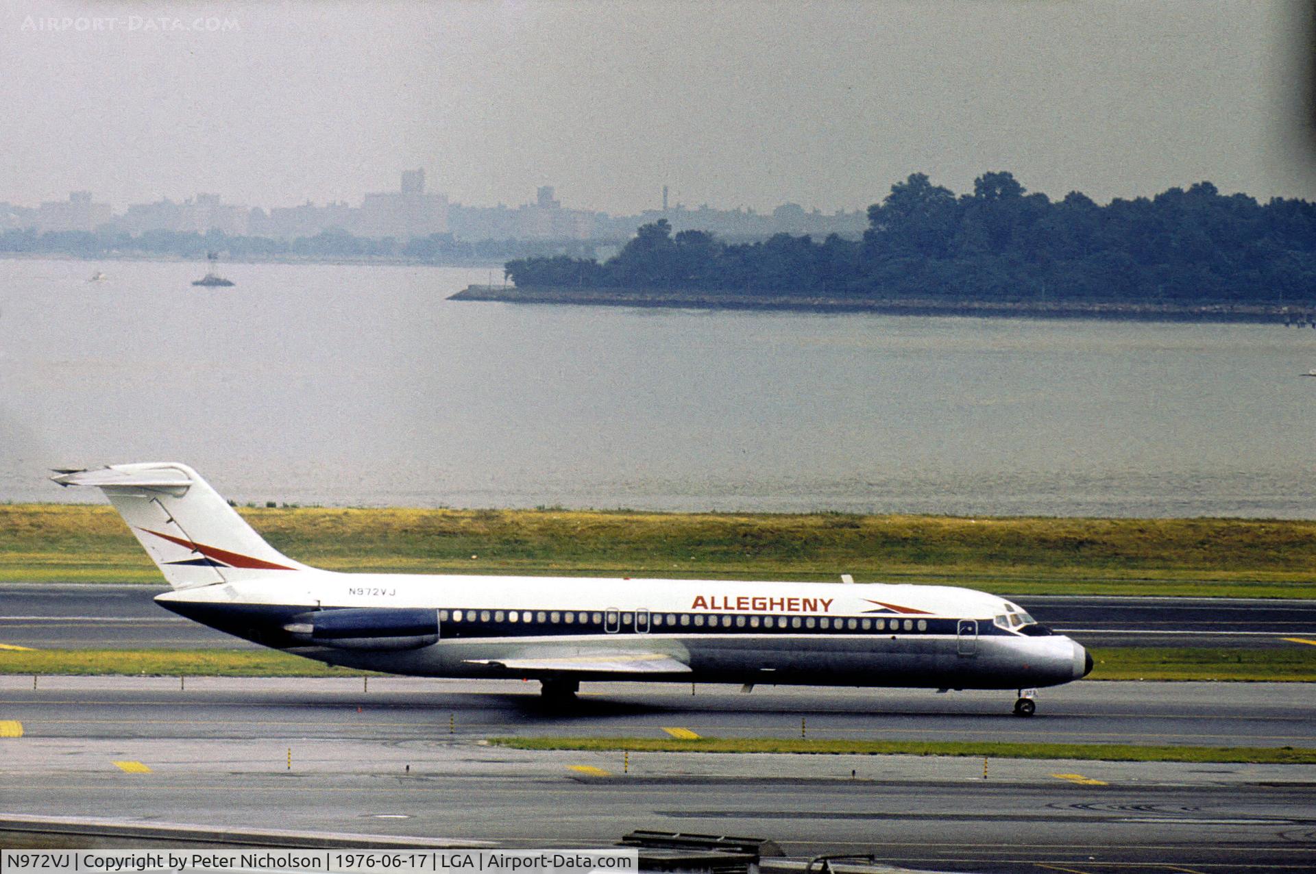 N972VJ, 1967 Douglas DC-9-31 C/N 47052, DC-9-31 of Allegheny Airlines as seen at La Guardia in the Summer of 1976.