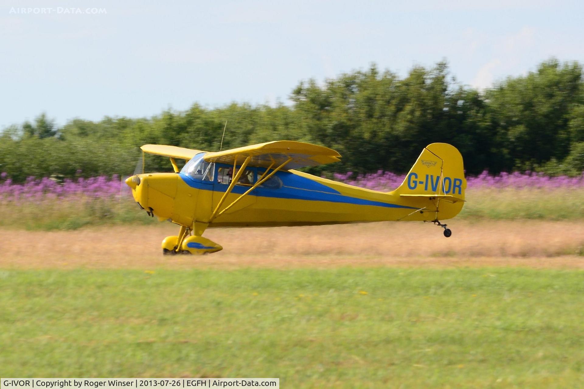 G-IVOR, 1946 Aeronca 11AC Chief Chief C/N 11AC-1035, Visiting 1940 Aeronca Chief departing Runway 22.