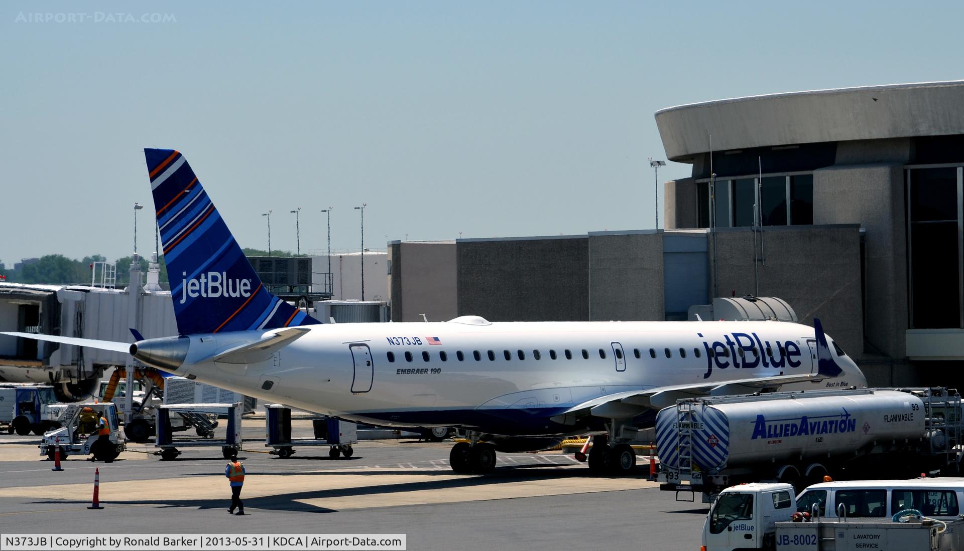 N373JB, 2013 Embraer ERJ-190-100 IGW C/N 19000624, Best in Blue  at gate DCA

Aircraft on the 23rd of May, one week before