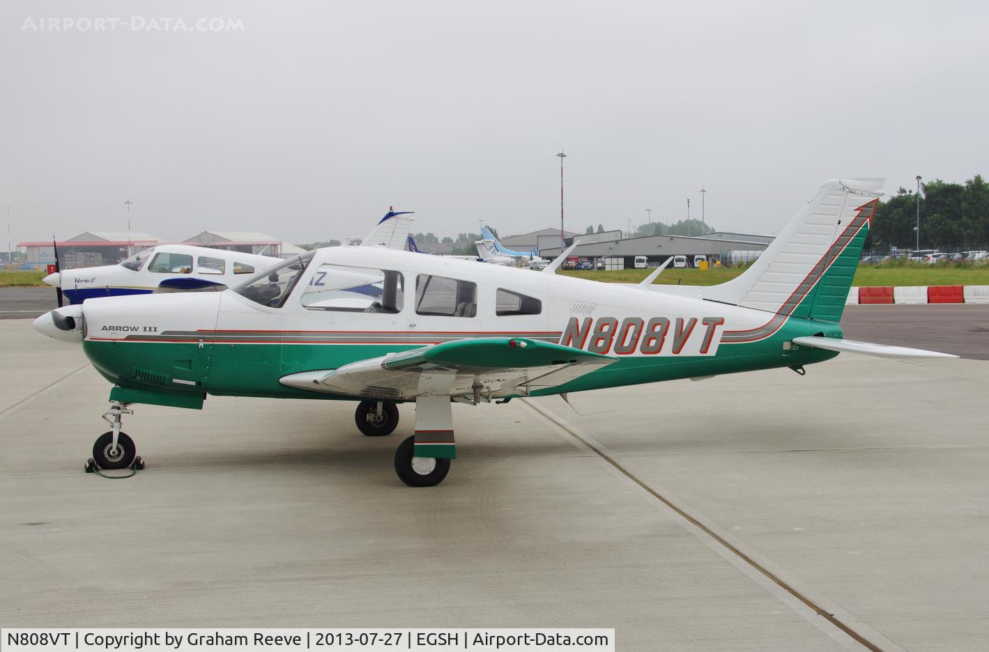 N808VT, 1977 Piper PA-28R-201 Cherokee Arrow III C/N 28R-7737051, Parked at Norwich.
