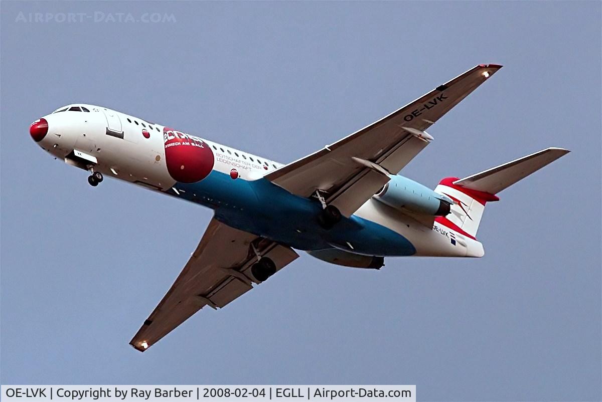 OE-LVK, 1992 Fokker 100 (F-28-0100) C/N 11397, Fokker F-100 [11397] (Austrian Arrows) Home~G 04/02/2008. On approach 27R.
