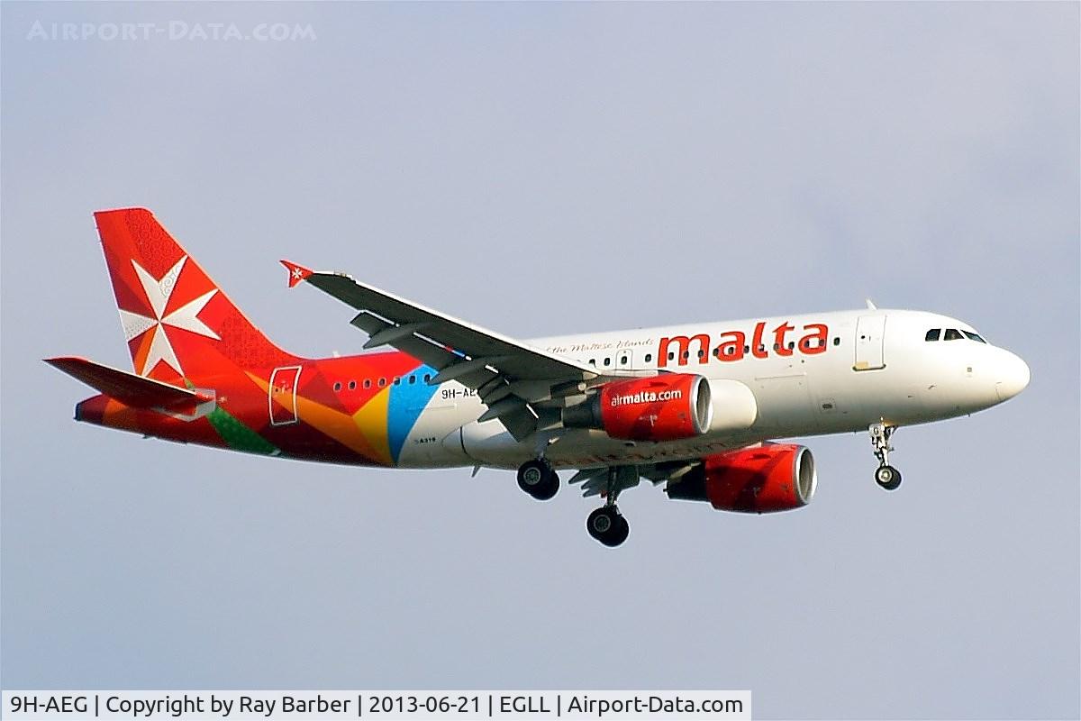 9H-AEG, 2003 Airbus A319-112 C/N 2113, Airbus A319-111 [2113] (Air Malta) Home~G 21/06/2013. On approach 27L in revised scheme.