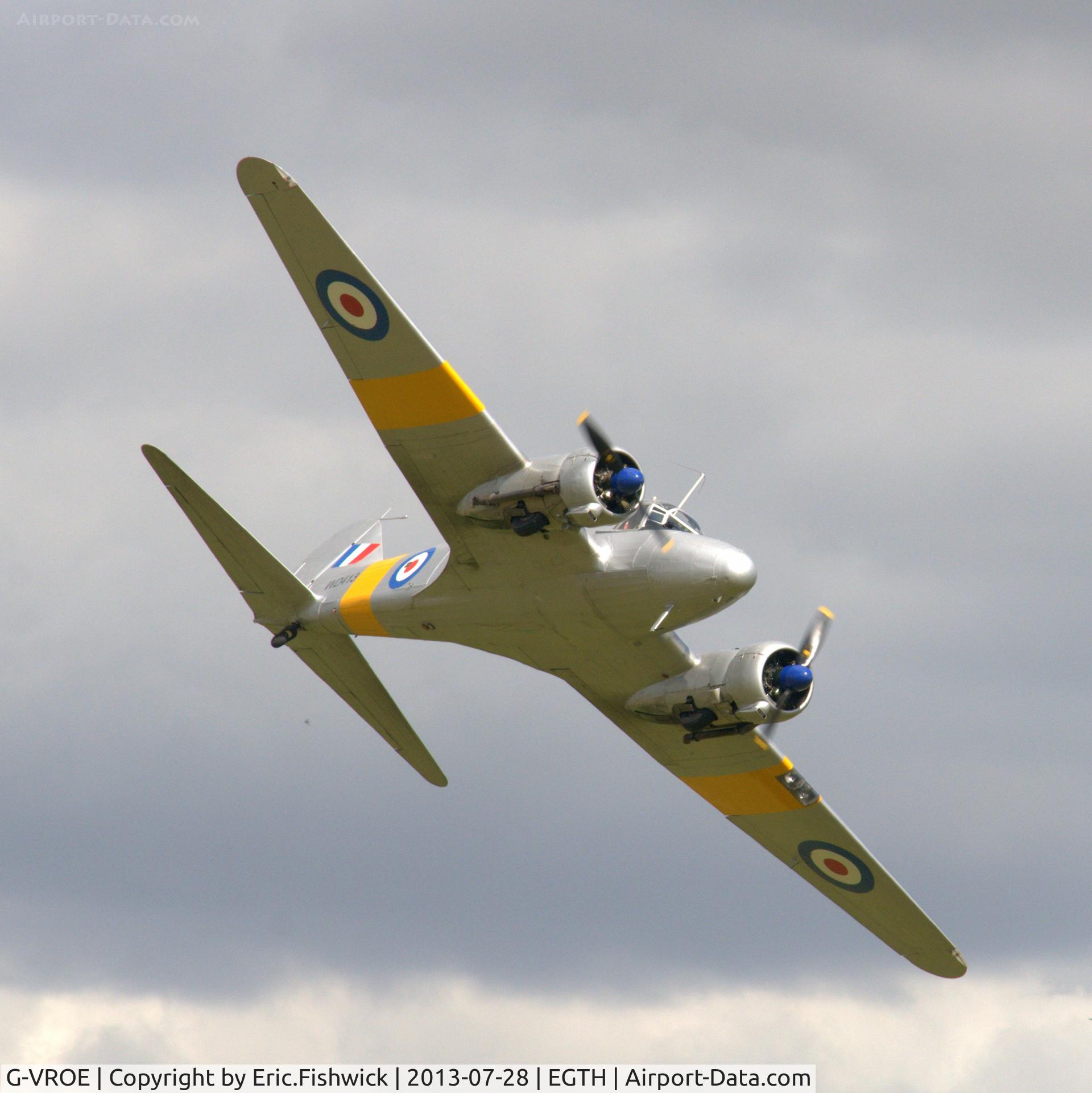 G-VROE, 1950 Avro 652A Anson T.21 C/N 3634, 44. WD413 in display mode at The Shuttleworth Collection Wings & Wheels Flying Day, July 2013.