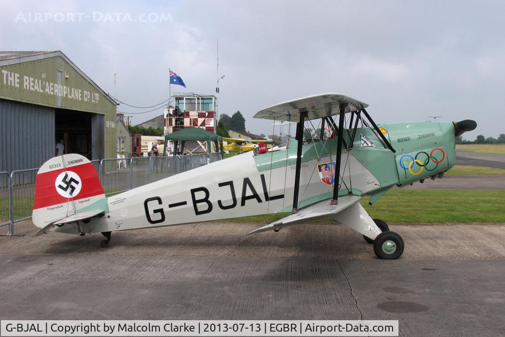 G-BJAL, 1957 Bucker 1-131E Jungmann C/N 1028, CASA 1-131E Jungmann at The Real Aeroplane Company's Bucker Fest, Breighton Airfield, July 13 2013.