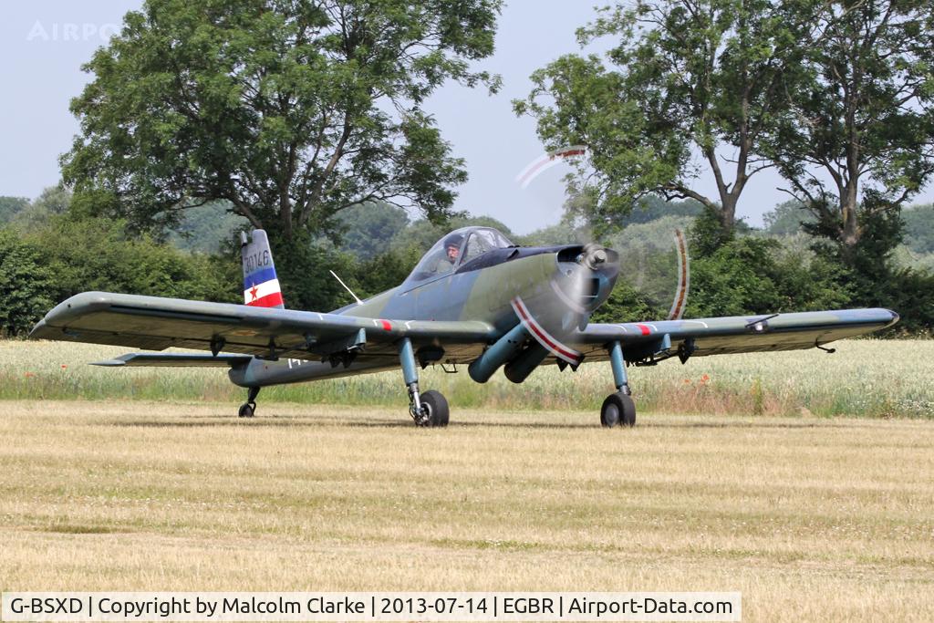 G-BSXD, 1977 Soko P-2 Kraguj C/N 030, Soko P-2 Kraguj at The Real Aeroplane Company's Wings & Wheels Fly-In, Breighton Airfield, July 2013.