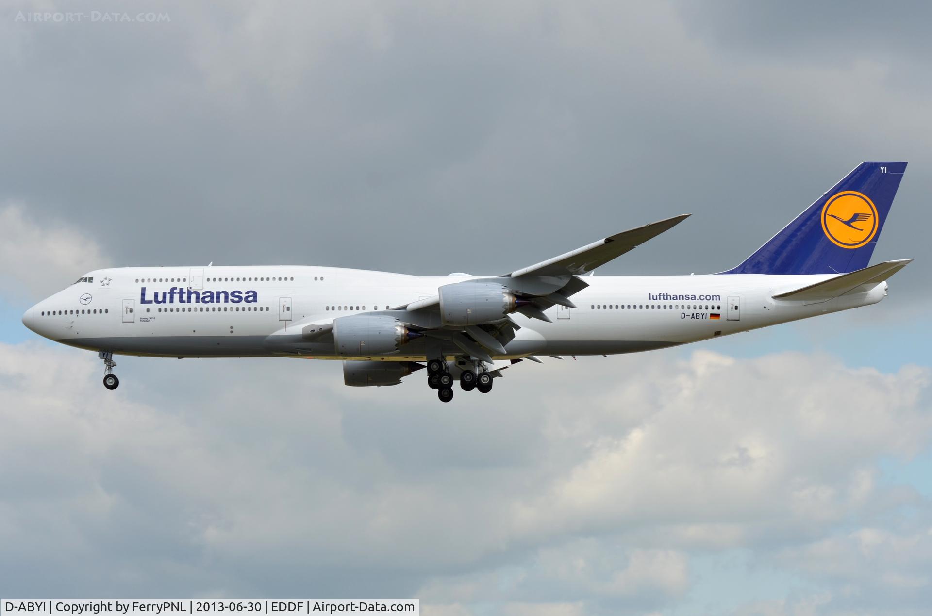 D-ABYI, 2013 Boeing 747-830 C/N 37833, Lufthansa B748I landing at its base.