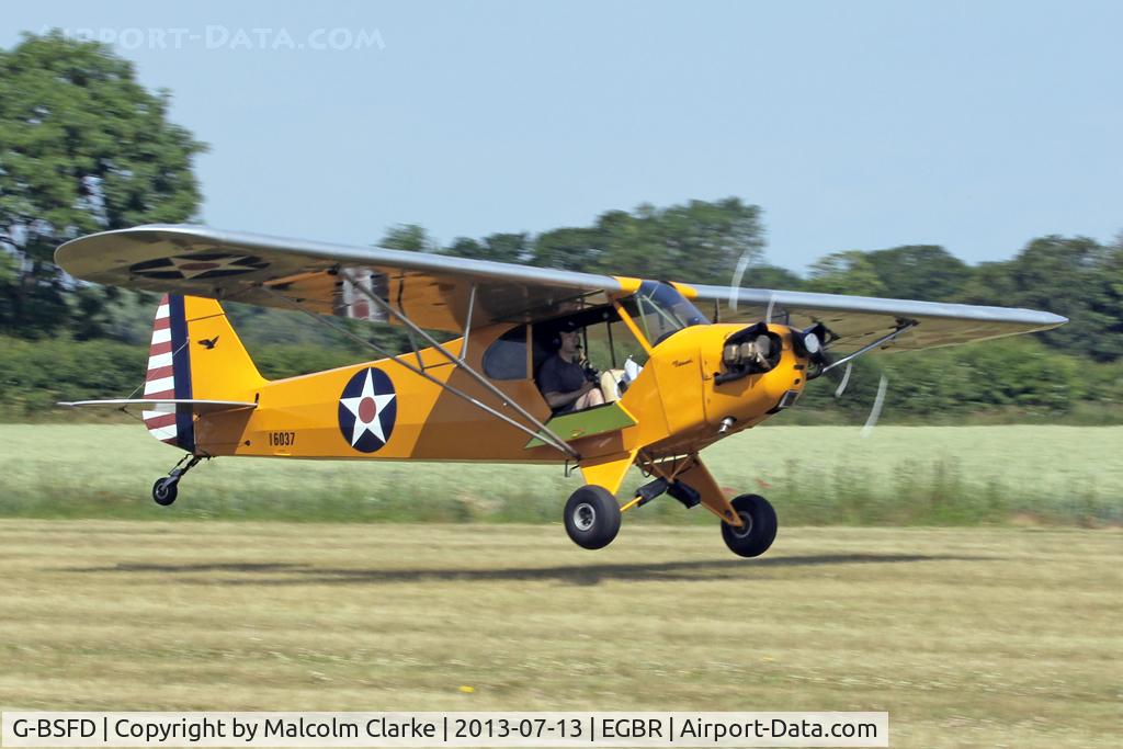 G-BSFD, 1946 Piper J3C-65 Cub Cub C/N 16037, Piper J3C-65 at The Real Aeroplane Company's Wings & Wheels Fly-In, Breighton Airfield, July 2013.