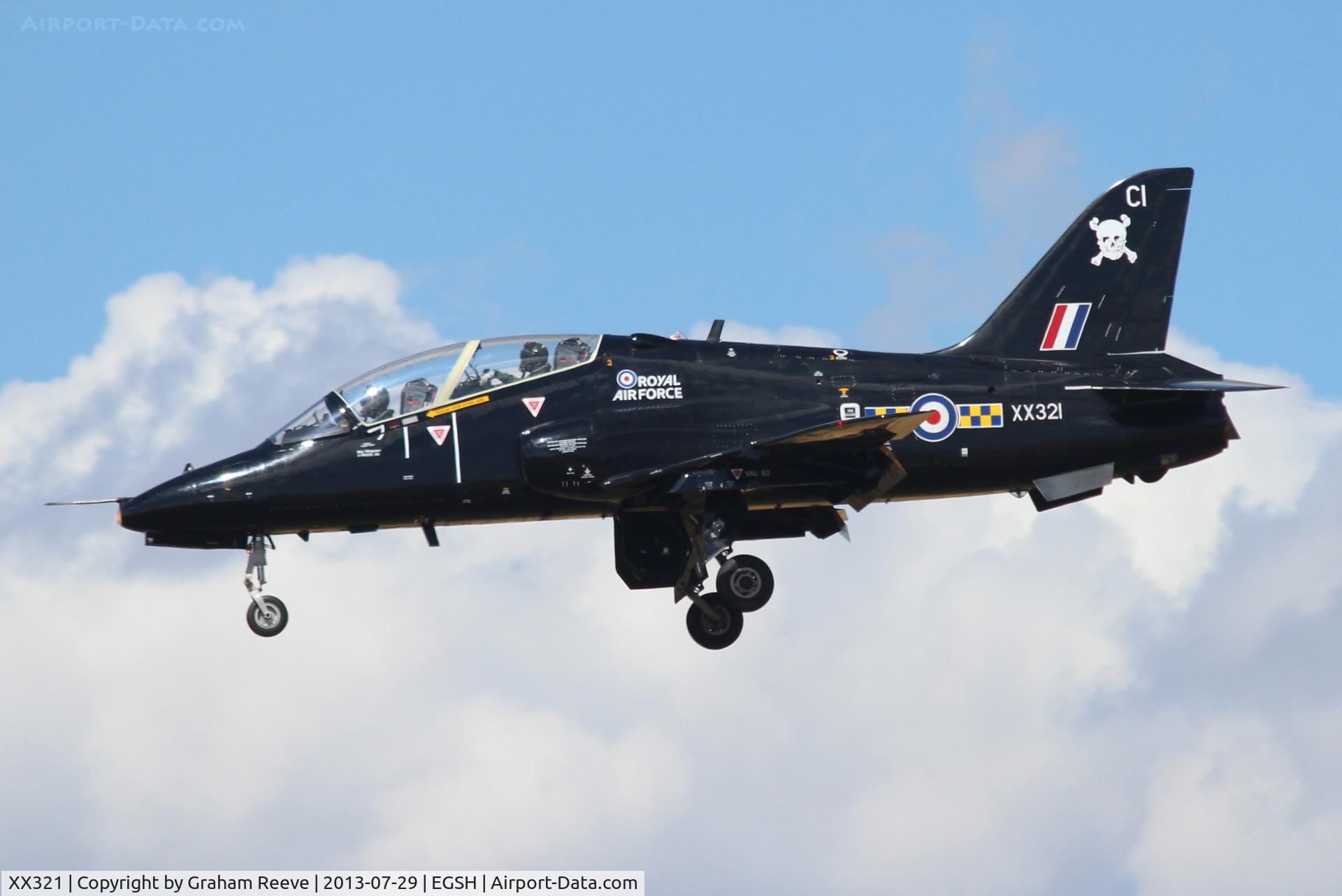 XX321, 1980 Hawker Siddeley Hawk T.1A C/N 164/312146, About to land at Norwich.