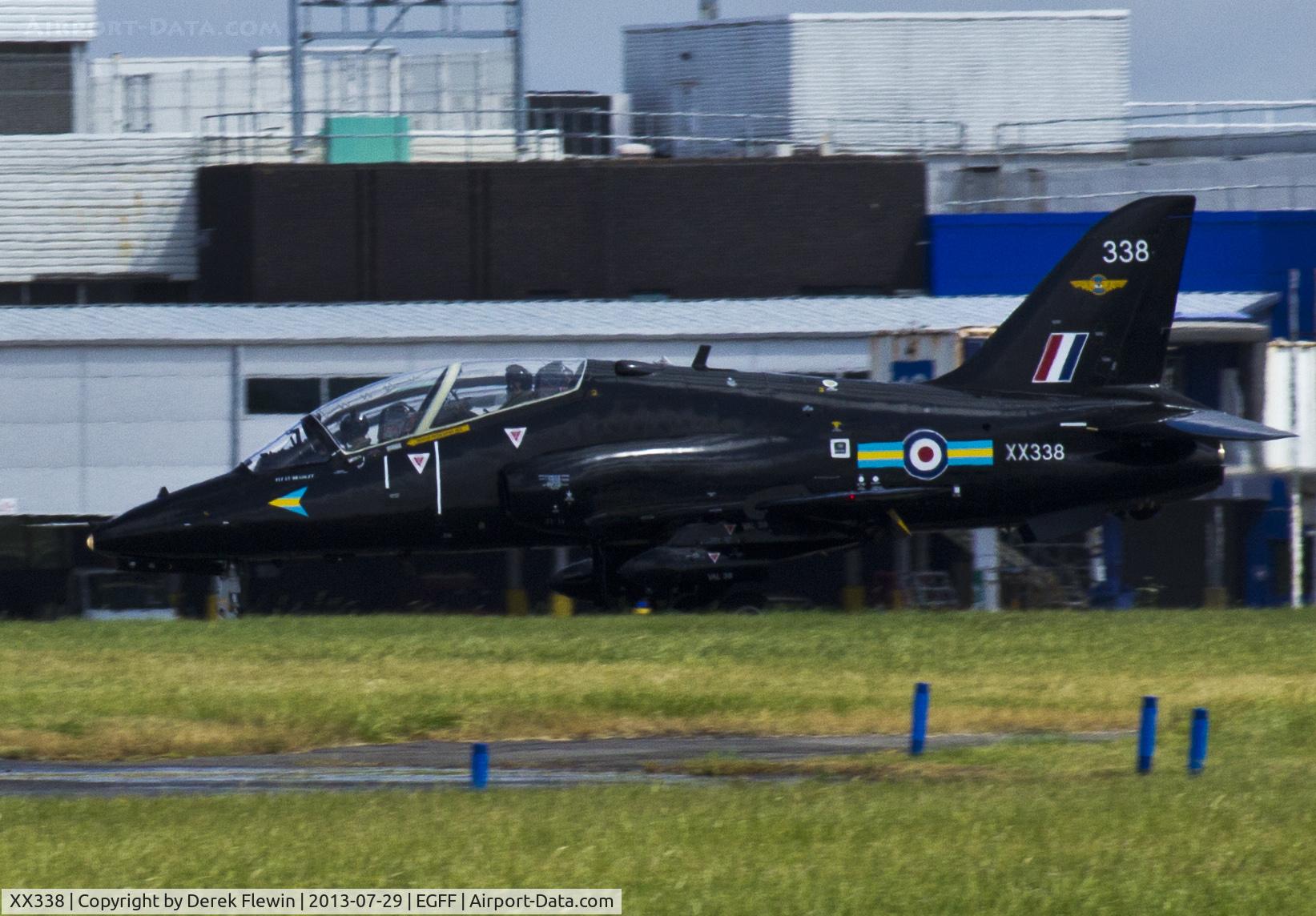 XX338, 1981 Hawker Siddeley Hawk T.1A C/N 187/312162, Hawk T.1A shortly after landing at EGFF following a bird strike to its starboard wing.