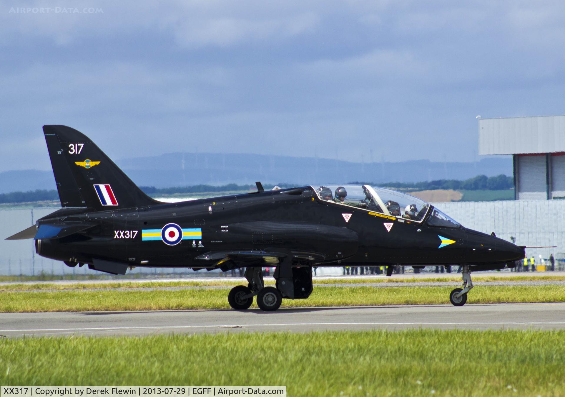 XX317, 1980 Hawker Siddeley Hawk T.1A C/N 159/312142, Hawk T.1A XX338's crew ferry, on hold prior to take off.