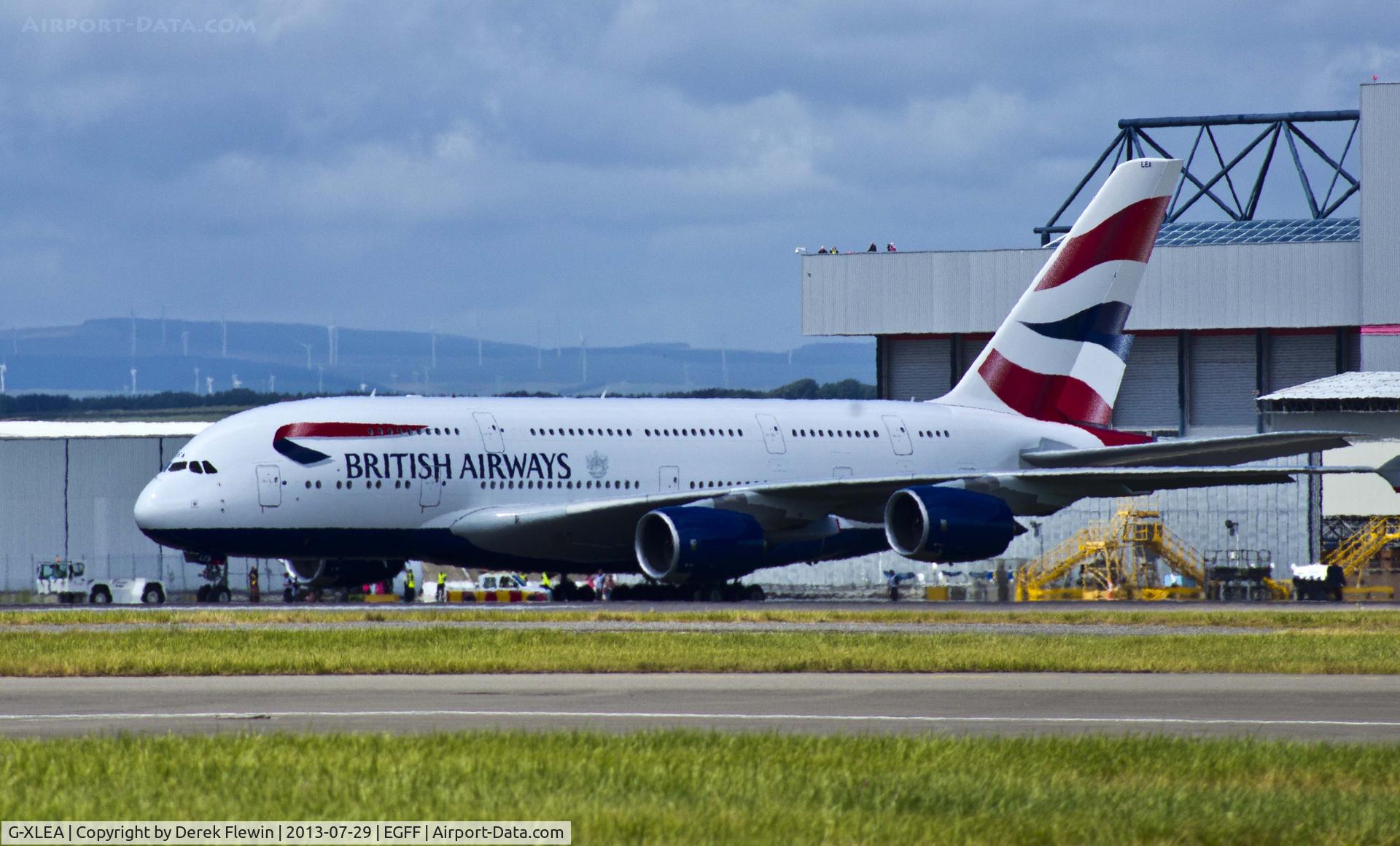G-XLEA, 2012 Airbus A380-841 C/N 095, BA Airbus A380-841 being tugged from BAMC at EGFF.