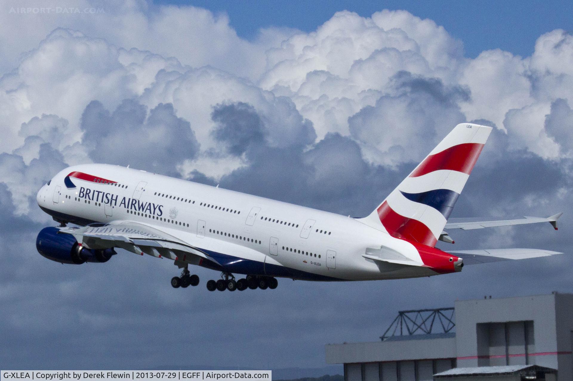 G-XLEA, 2012 Airbus A380-841 C/N 095, BA's Airbus A380-841 pulling out from runway 30 at EGFF.