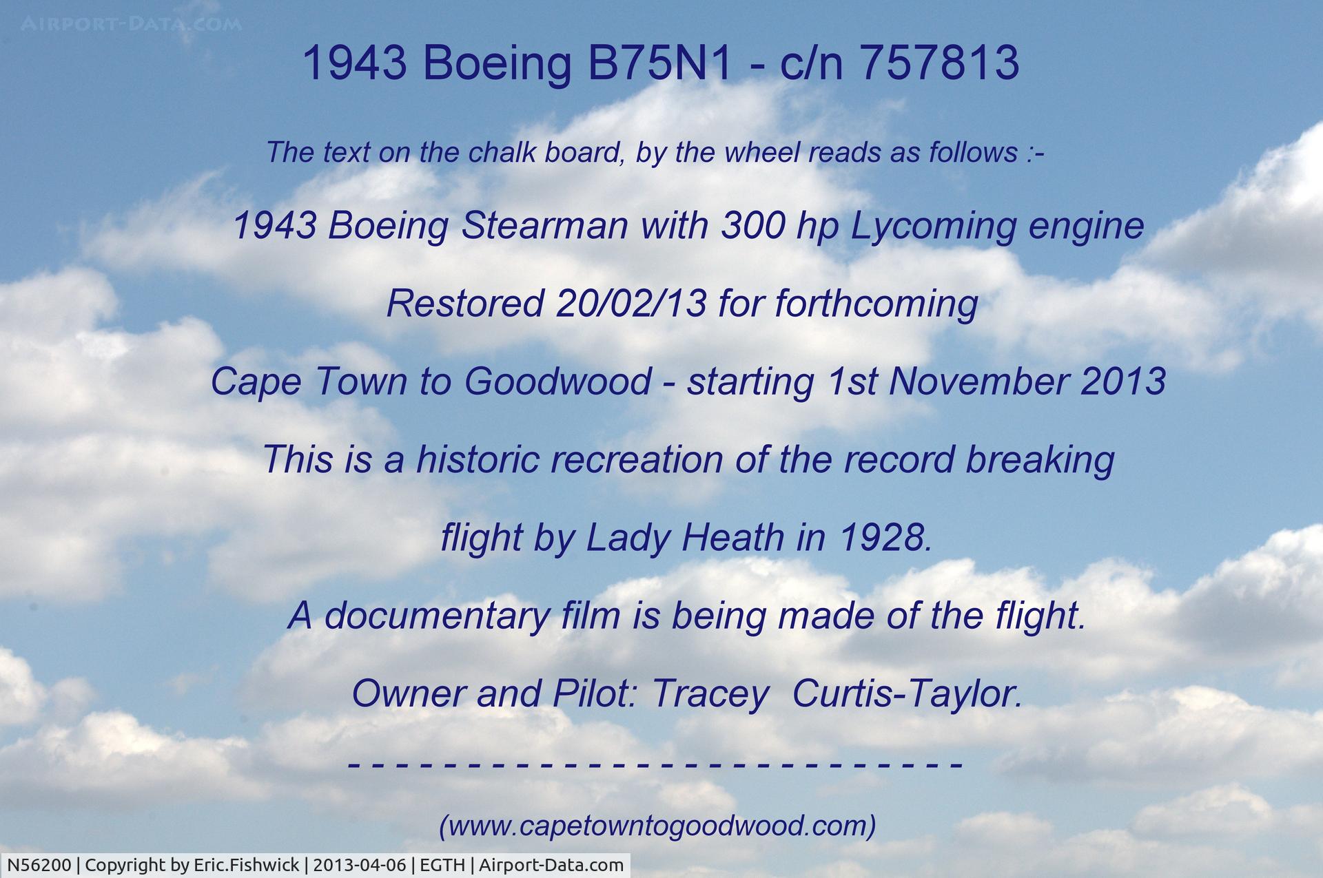 N56200, 1943 Boeing B75N1 C/N 75-7813, Cape Town to Goodwood - 2013.